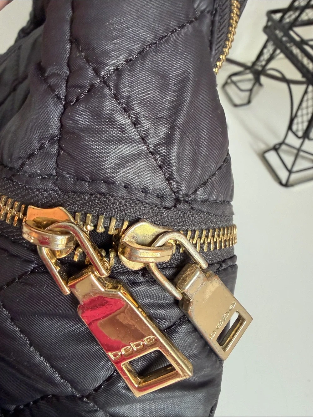 bebe Quilted Black Backpack with Gold-Tone Plate